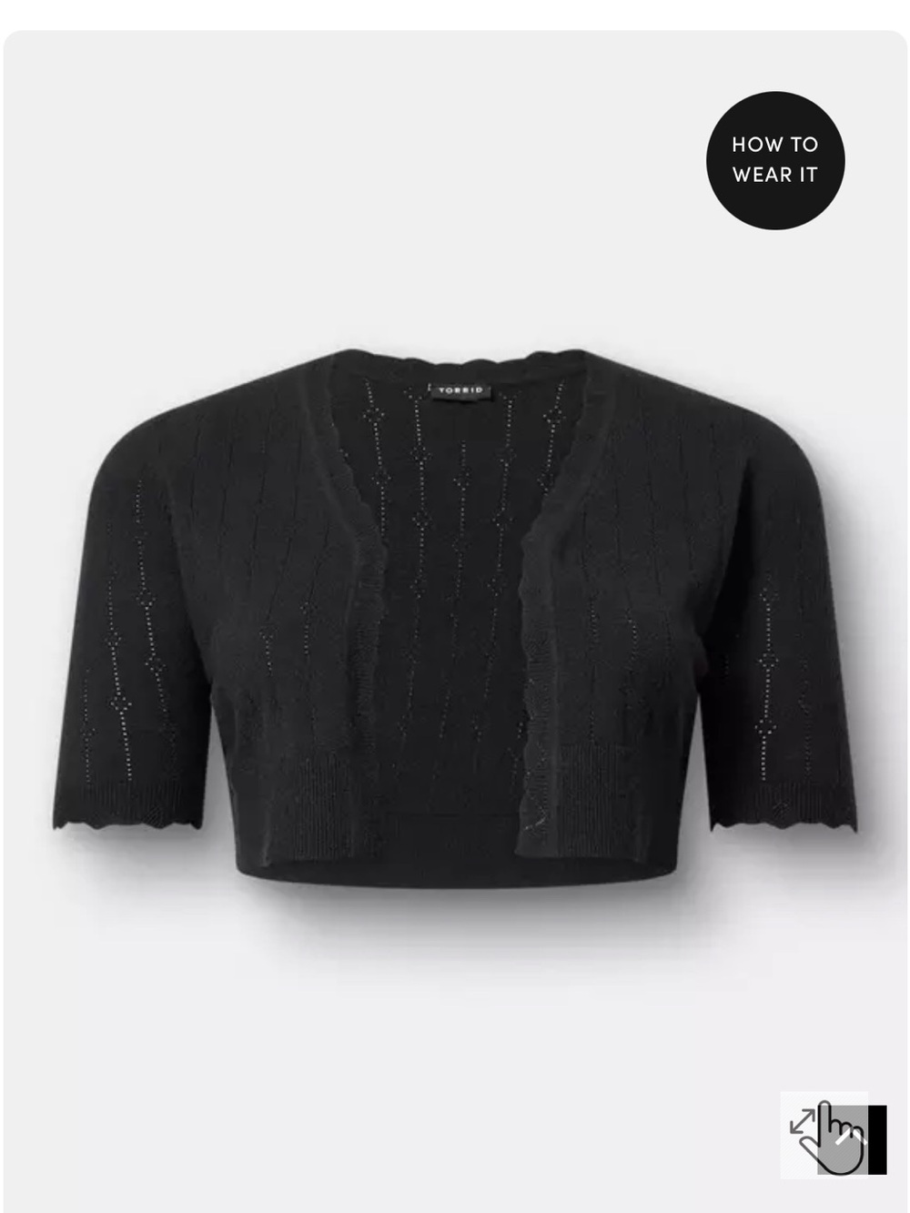 Torrid Black Cropped Pointelle Cardigan Sweater